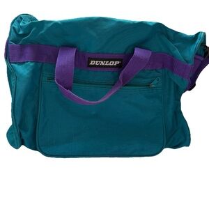 Vintage 90’s Dunlop Sports Gym Duffle Bag Teal & Purple Zip Up With Pocket Retro